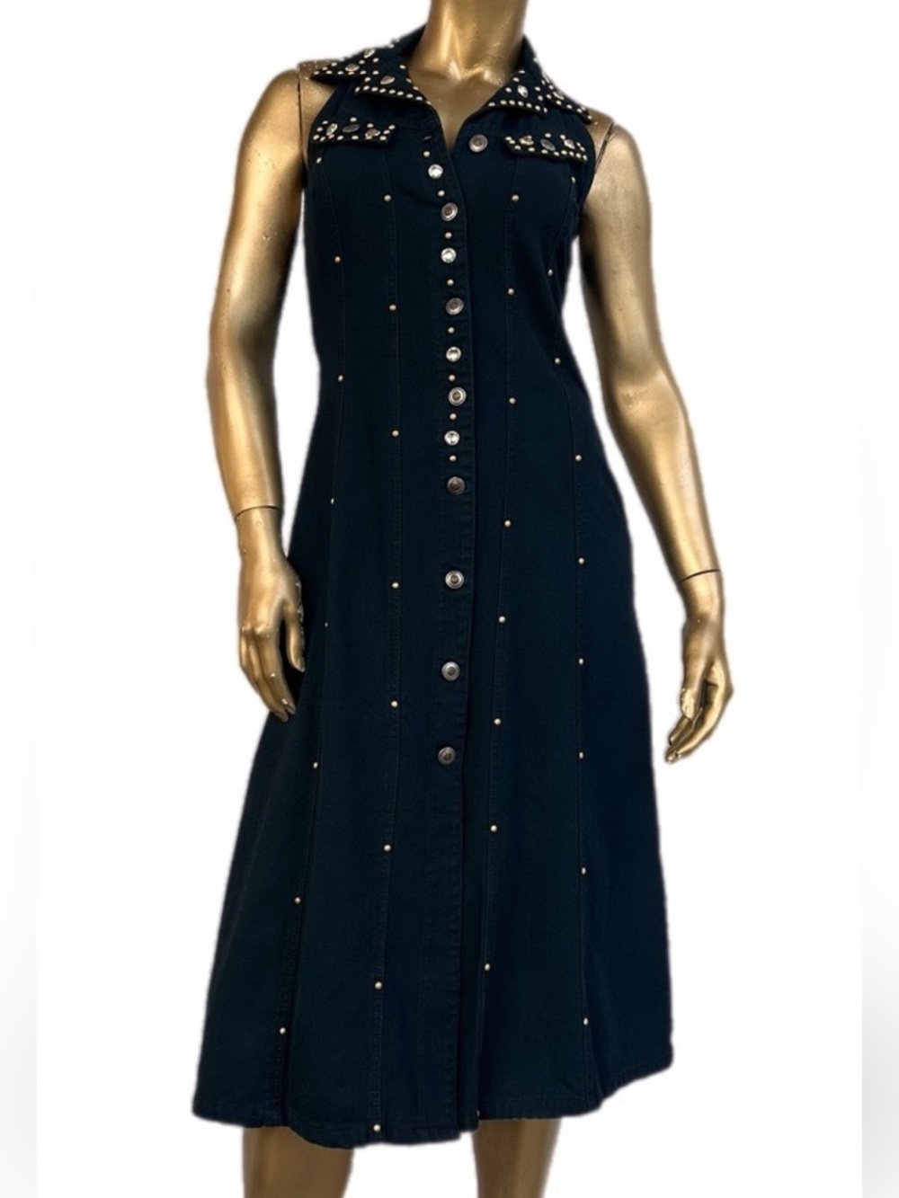 Y2K vintage Maybe ! Jeans Black cotton studded embellished Sleeveless Dress